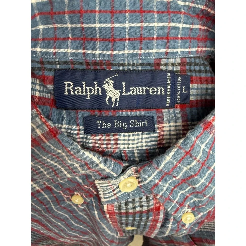 Ralph Lauren The Big Shirt Mens Large Blue Red Plaid Mens Large - Picture 2 of 5